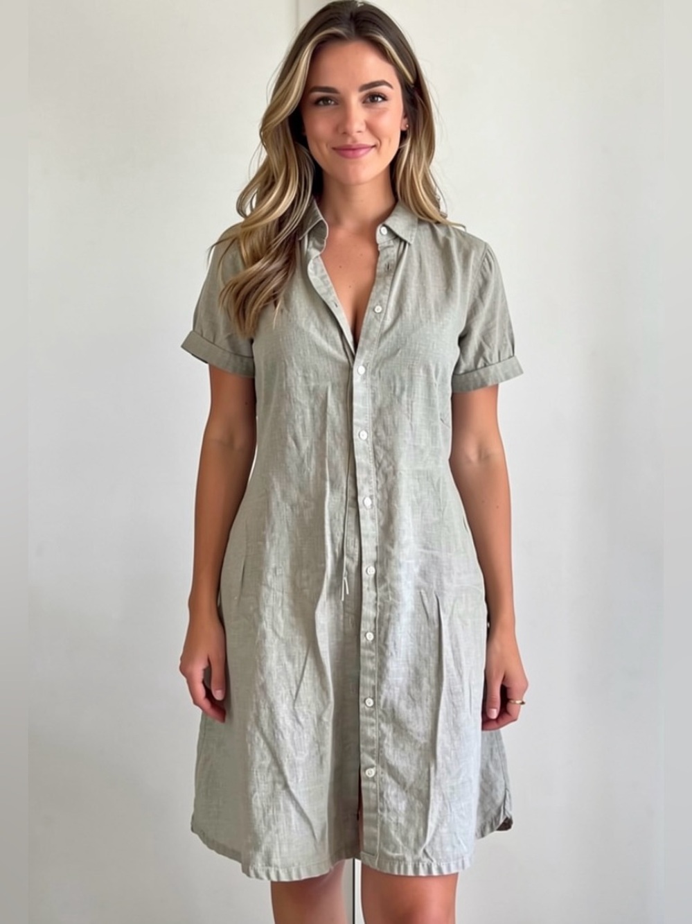 Tahari Light Gray Linen Shirt Dress
